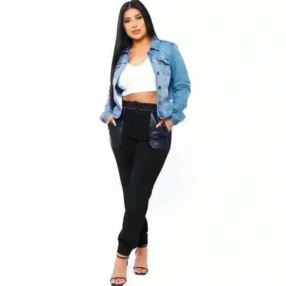 BBJ Los Angeles Distressed Cropped Denim Jean Jacket Size M Y2K Streetwear - Picture 1 of 8